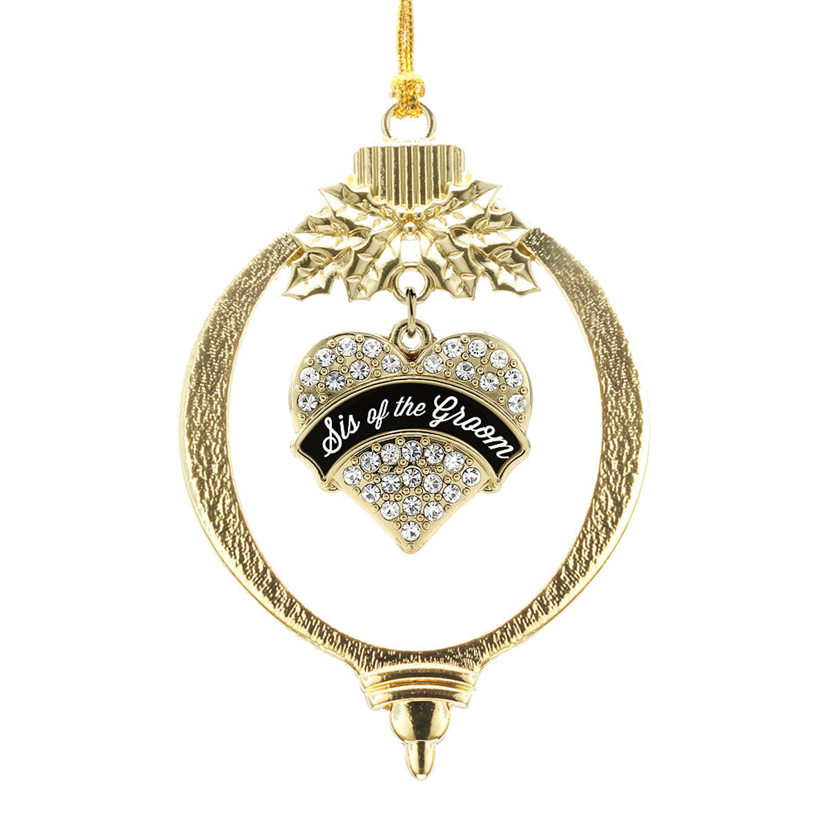 Gold Black and White Sis of the Groom Pave Heart Charm Holiday Ornament