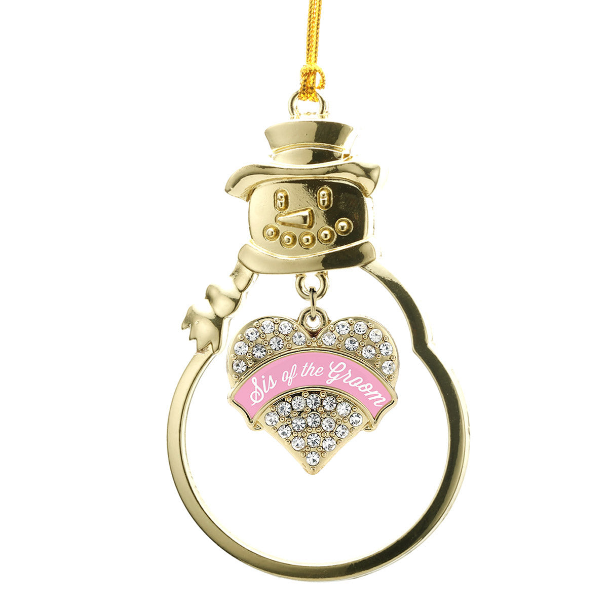 Gold Light Pink Sis of the Groom Pave Heart Charm Snowman Ornament