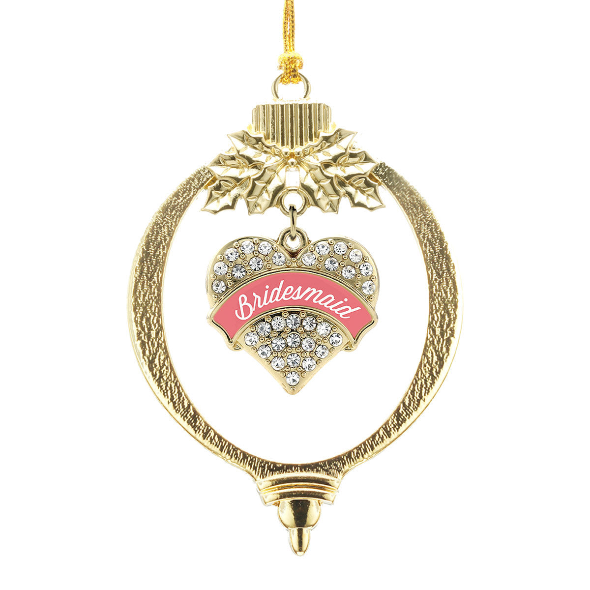 Gold Coral Bridesmaid Pave Heart Charm Holiday Ornament