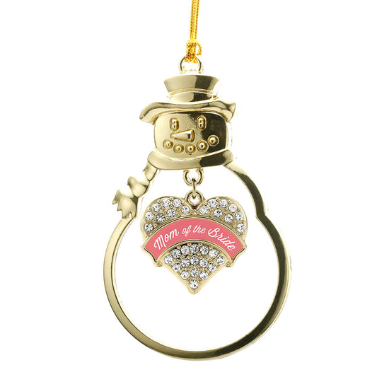Gold Coral Mom of Bride Pave Heart Charm Snowman Ornament