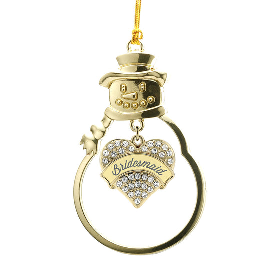 Gold Cream Bridesmaid Pave Heart Charm Snowman Ornament