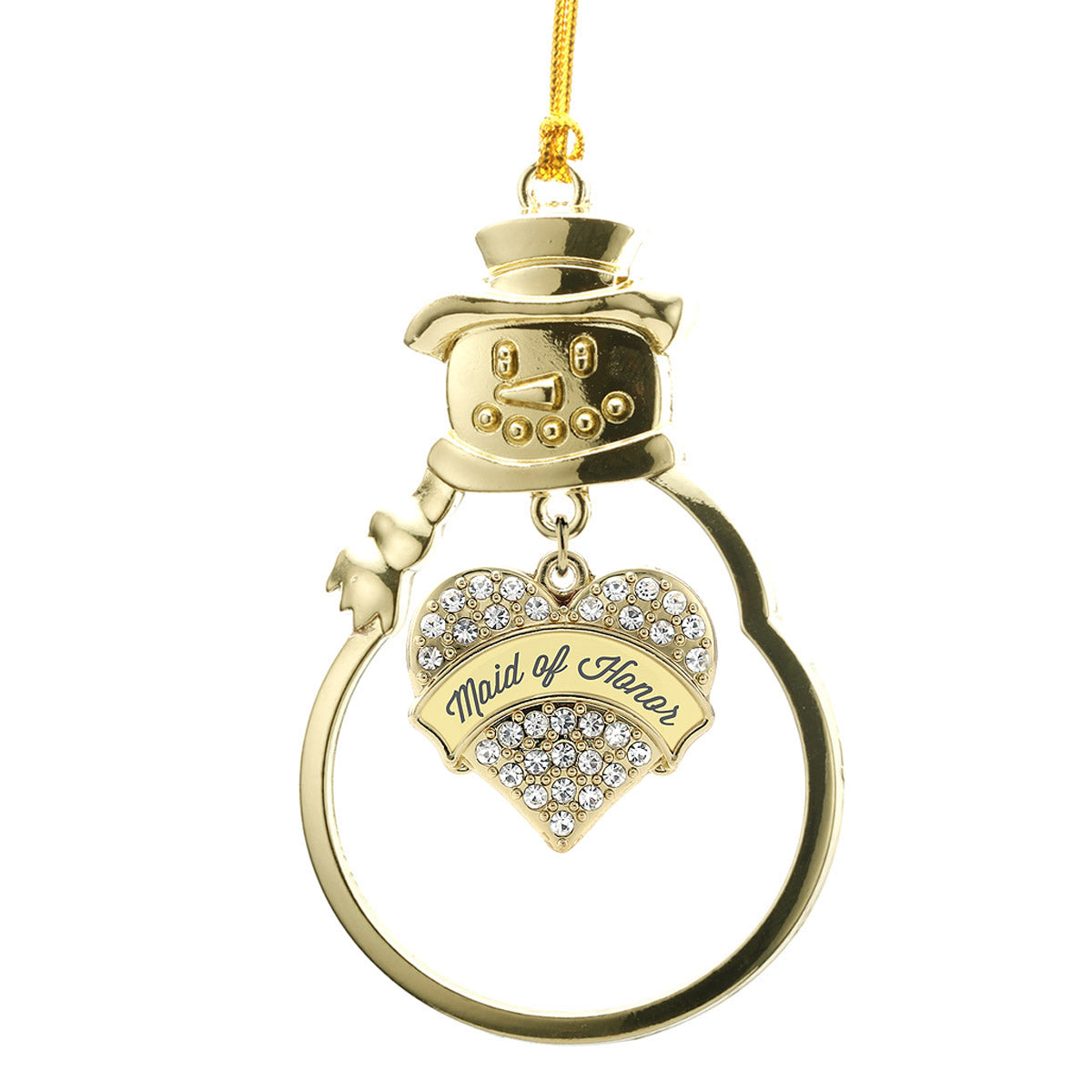 Gold Cream Maid of Honor Pave Heart Charm Snowman Ornament