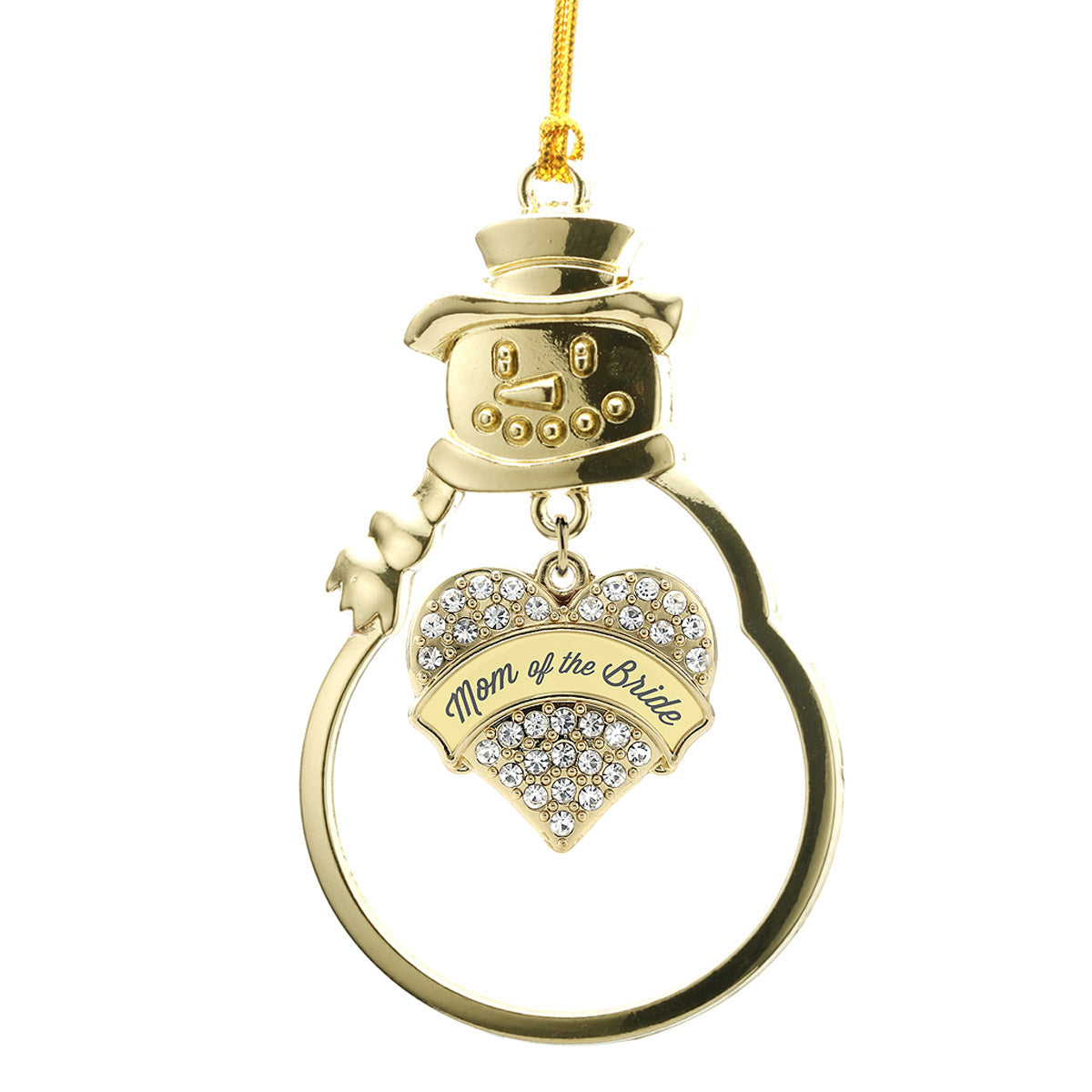 Gold Cream Mom of Bride Pave Heart Charm Snowman Ornament