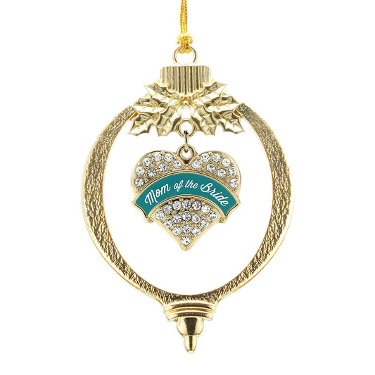 Gold Dark Teal Mom of Bride Pave Heart Charm Holiday Ornament