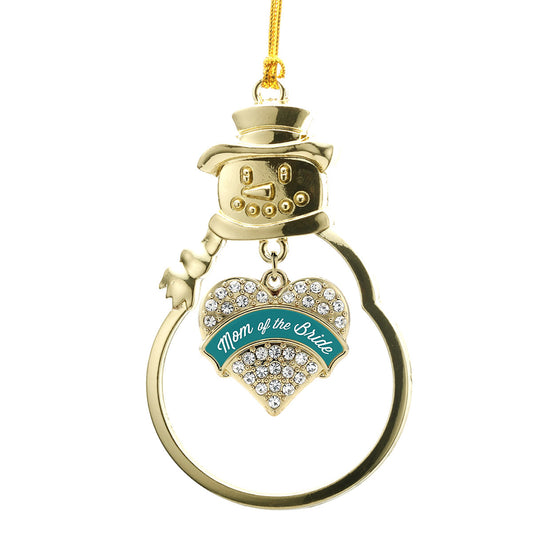Gold Dark Teal Mom of Bride Pave Heart Charm Snowman Ornament