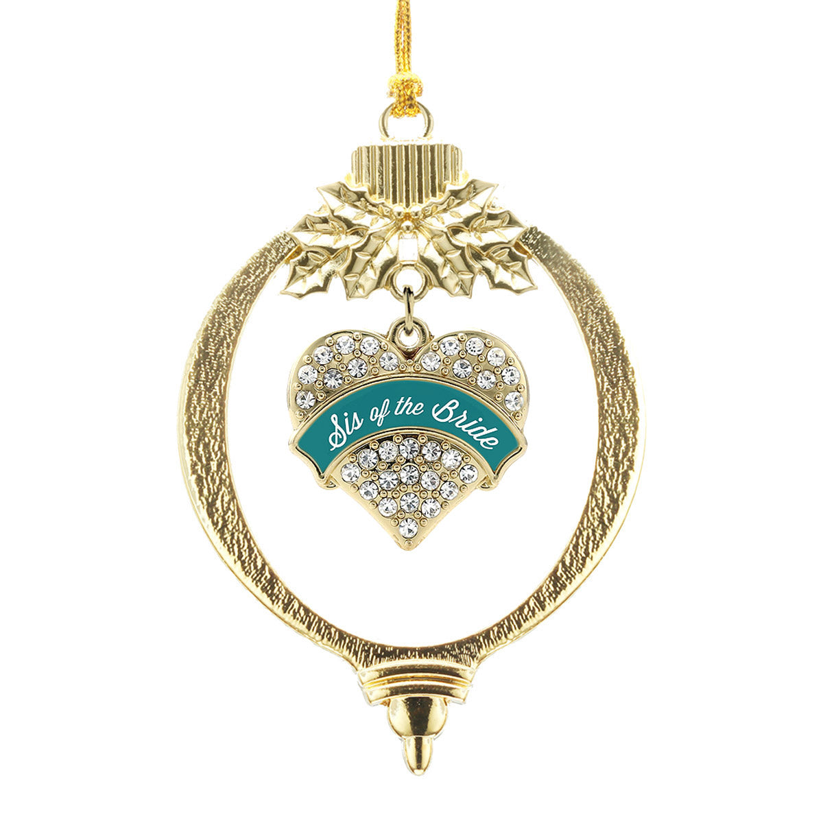 Gold Dark Teal Sis of Bride Pave Heart Charm Holiday Ornament