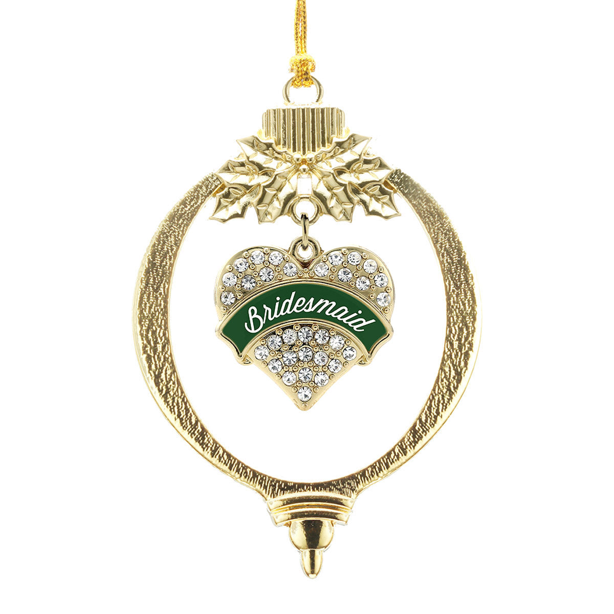 Gold Forest Green Bridesmaid Pave Heart Charm Holiday Ornament