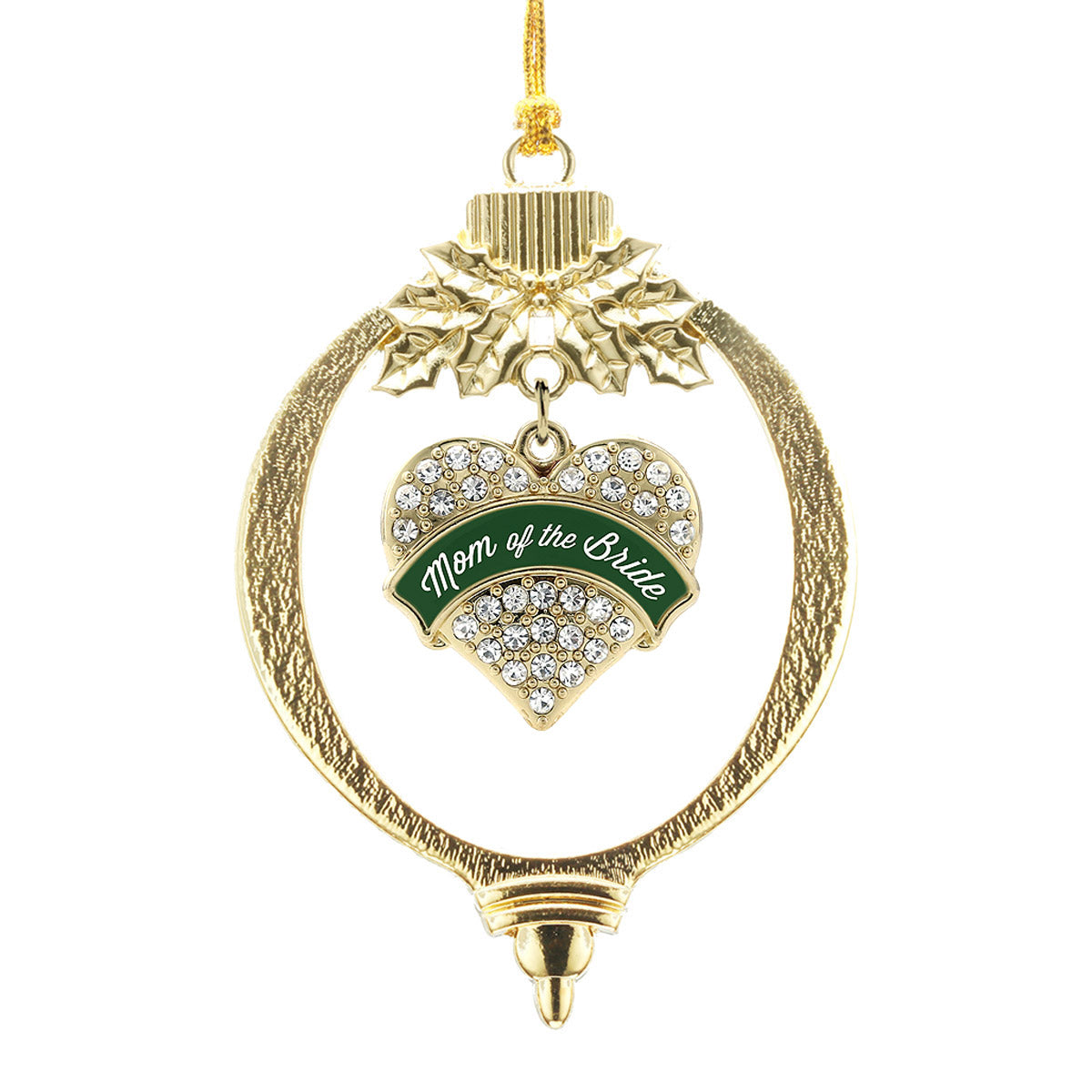 Gold Forest Green Mom of Bride Pave Heart Charm Holiday Ornament