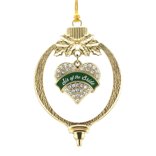 Gold Forest Green Sis of Bride Pave Heart Charm Holiday Ornament