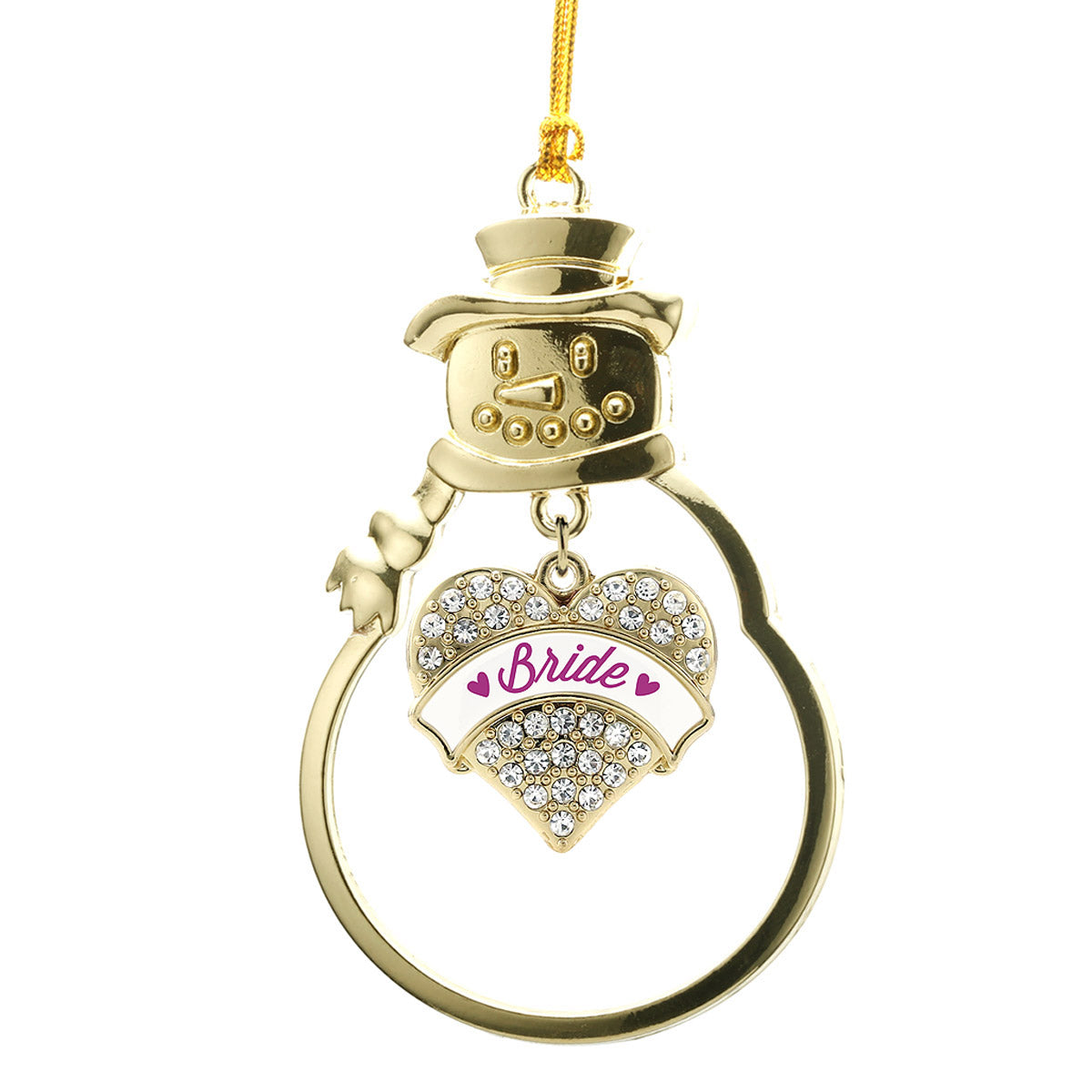 Gold Magenta Bride Pave Heart Charm Snowman Ornament