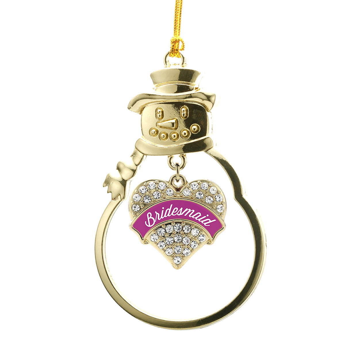Gold Magenta Bridesmaid Pave Heart Charm Snowman Ornament