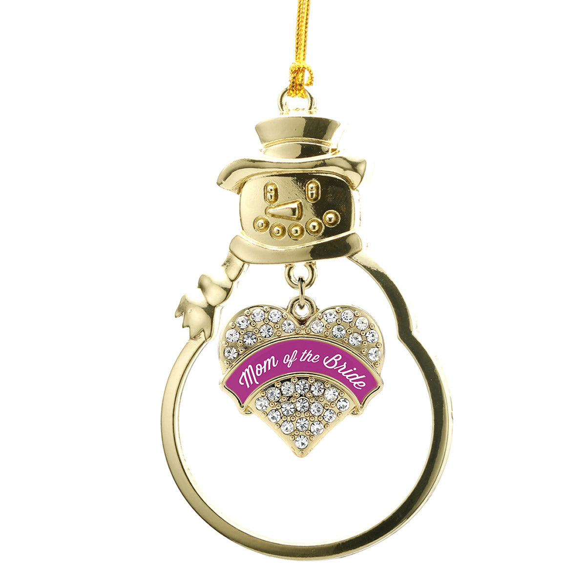 Gold Magenta Mom of Bride Pave Heart Charm Snowman Ornament