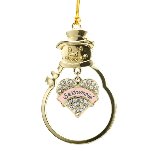 Gold Nude Bridesmaid Pave Heart Charm Snowman Ornament