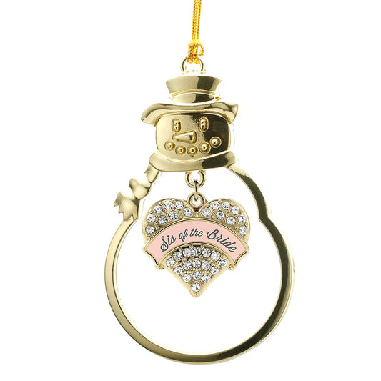 Gold Nude Sis of Bride Pave Heart Charm Snowman Ornament