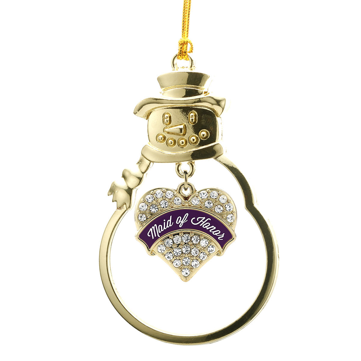 Gold Plum Maid of Honor Pave Heart Charm Snowman Ornament