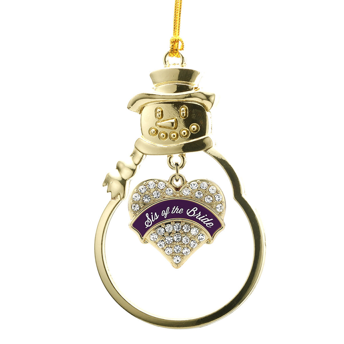 Gold Plum Sis of Bride Pave Heart Charm Snowman Ornament