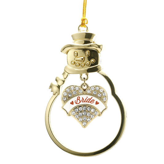 Gold Rust Bride Pave Heart Charm Snowman Ornament