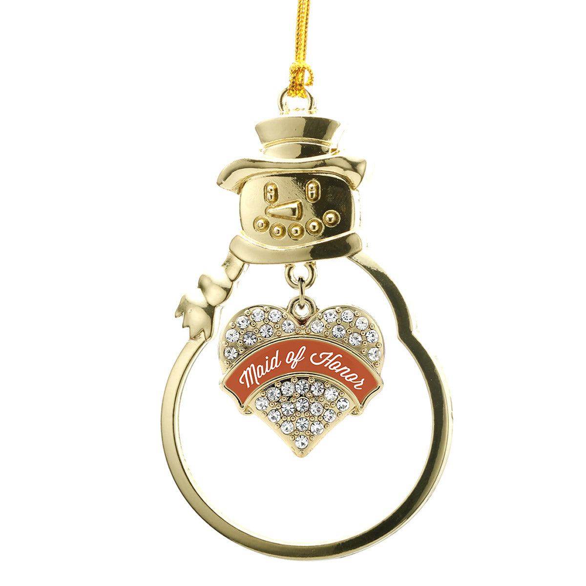 Gold Rust Maid of Honor Pave Heart Charm Snowman Ornament