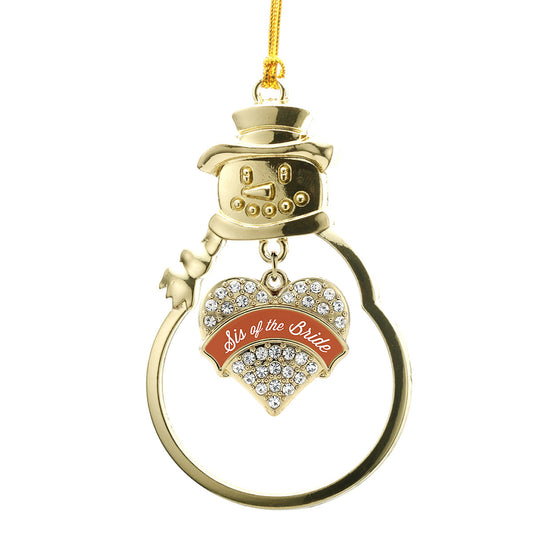 Gold Rust Sis of Bride Pave Heart Charm Snowman Ornament