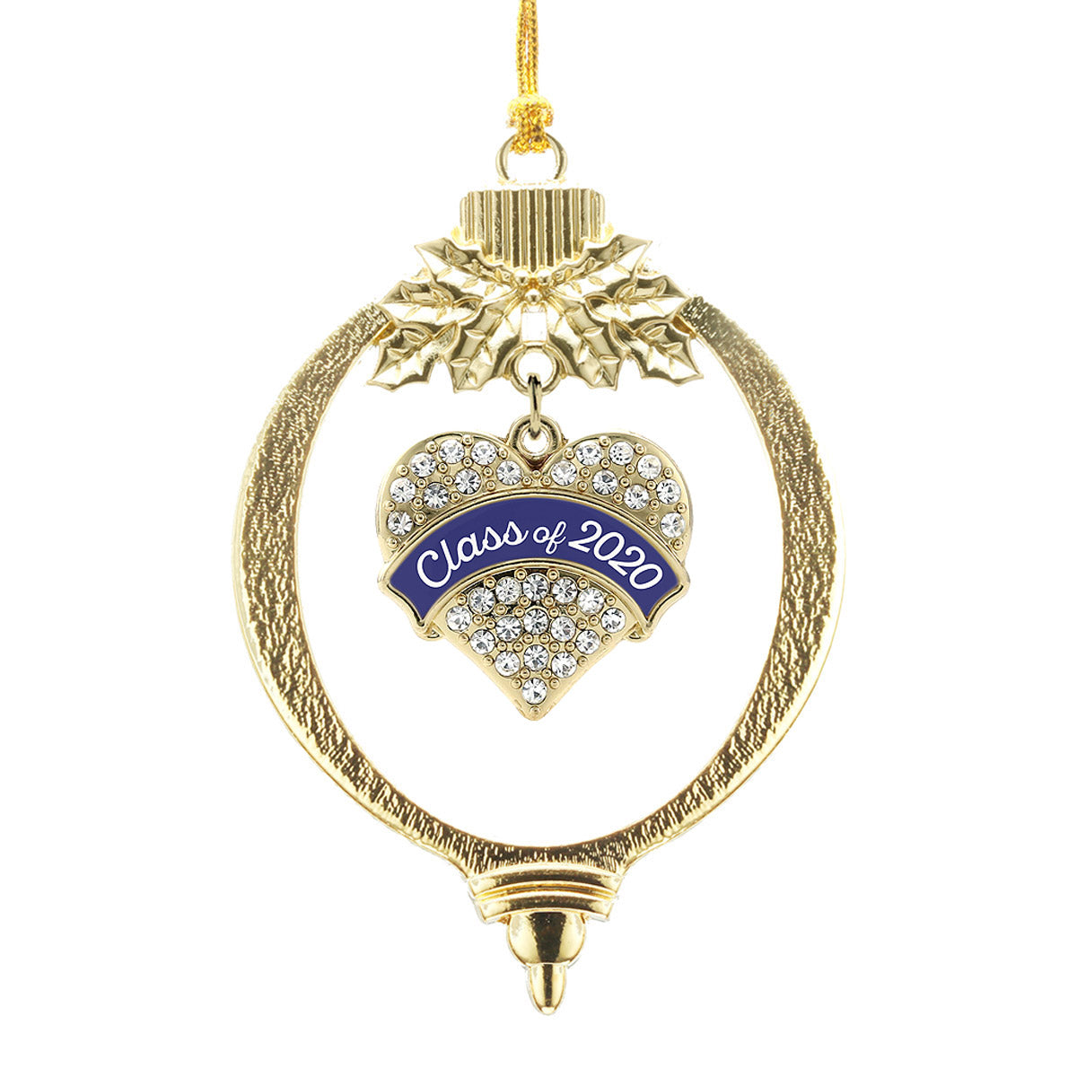 Gold Class of 2020 - Navy Pave Heart Charm Holiday Ornament