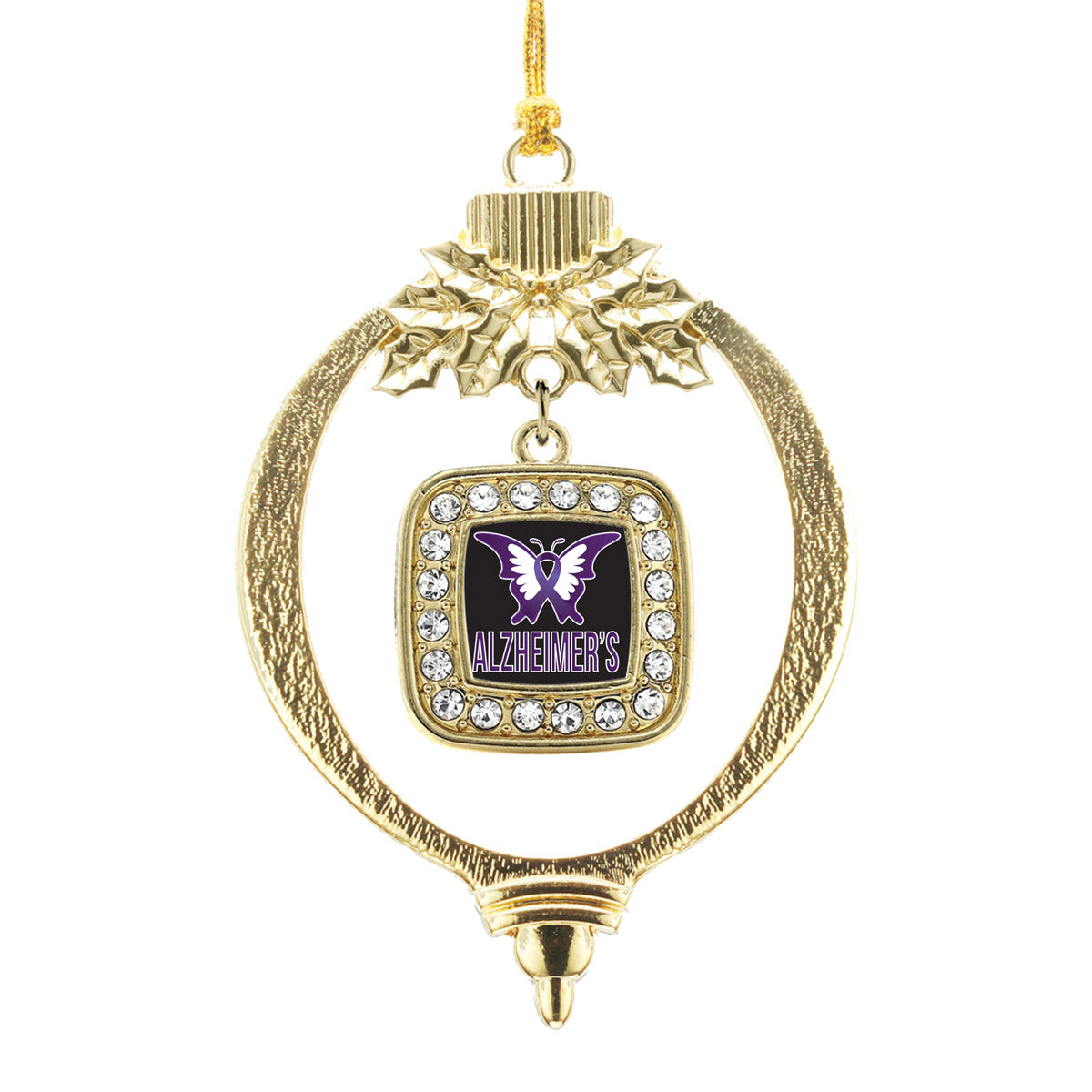 Gold Alzheimers Awareness Square Charm Holiday Ornament