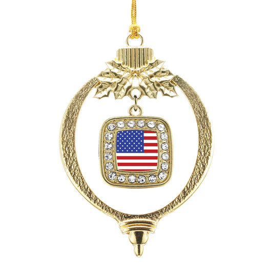 Gold American Flag Square Charm Holiday Ornament