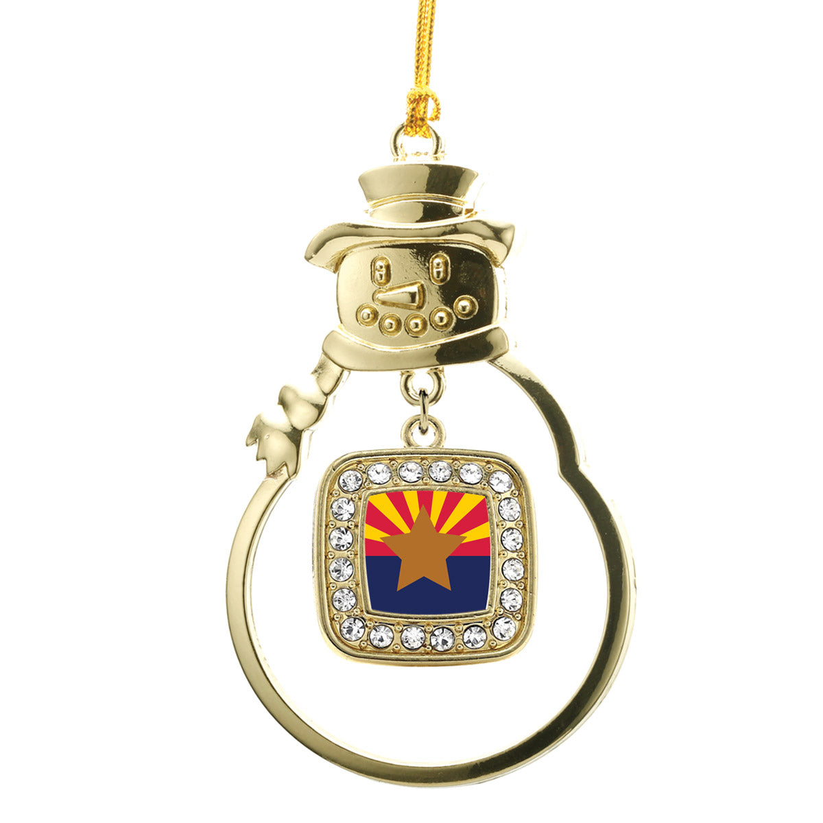 Gold Arizona Flag Square Charm Snowman Ornament