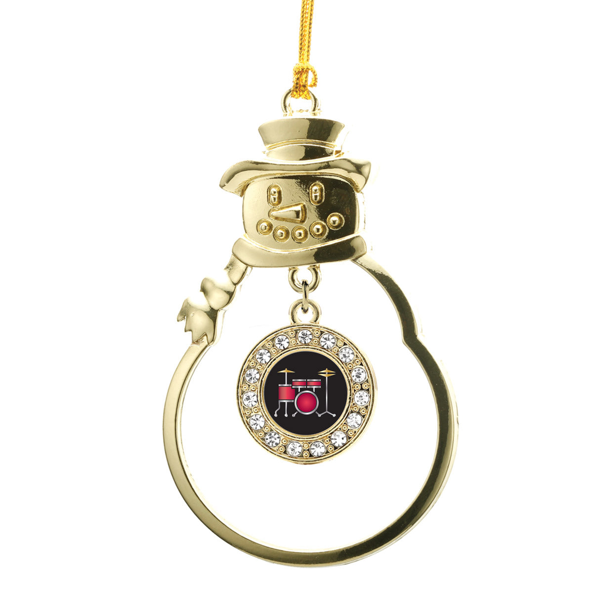 Gold Drumset Circle Charm Snowman Ornament