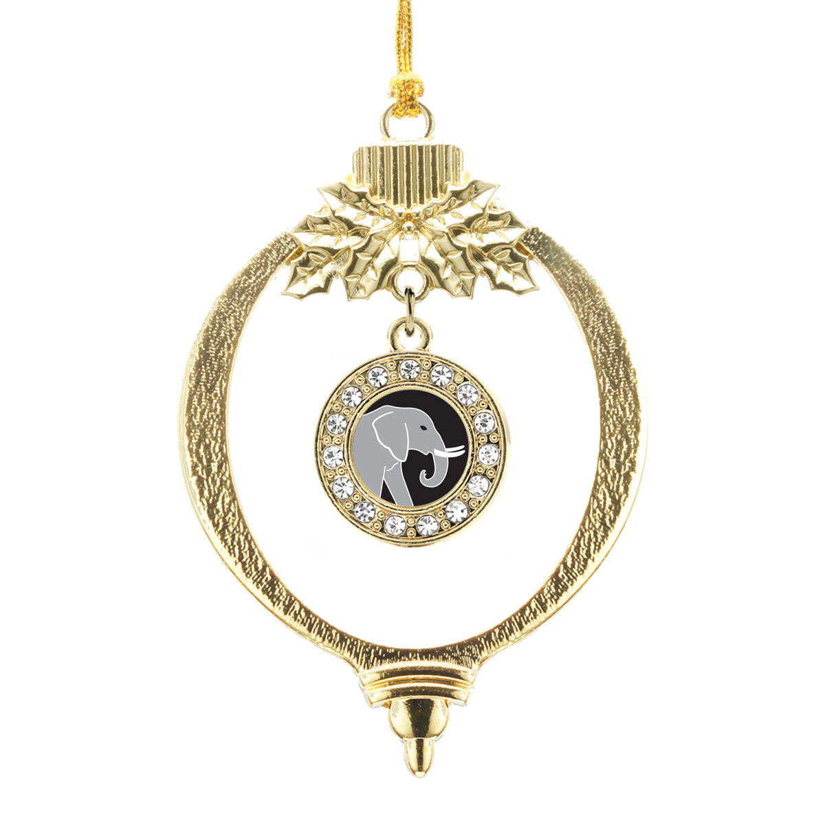 Gold Elephant Circle Charm Holiday Ornament