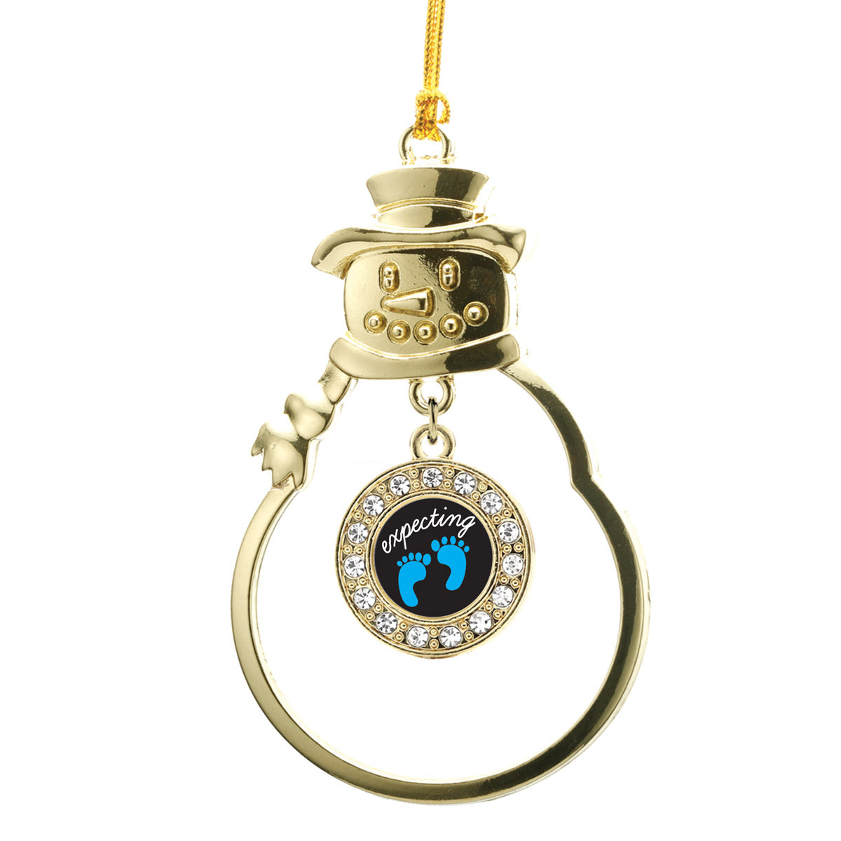 Gold Expecting A Boy Footprints Circle Charm Snowman Ornament