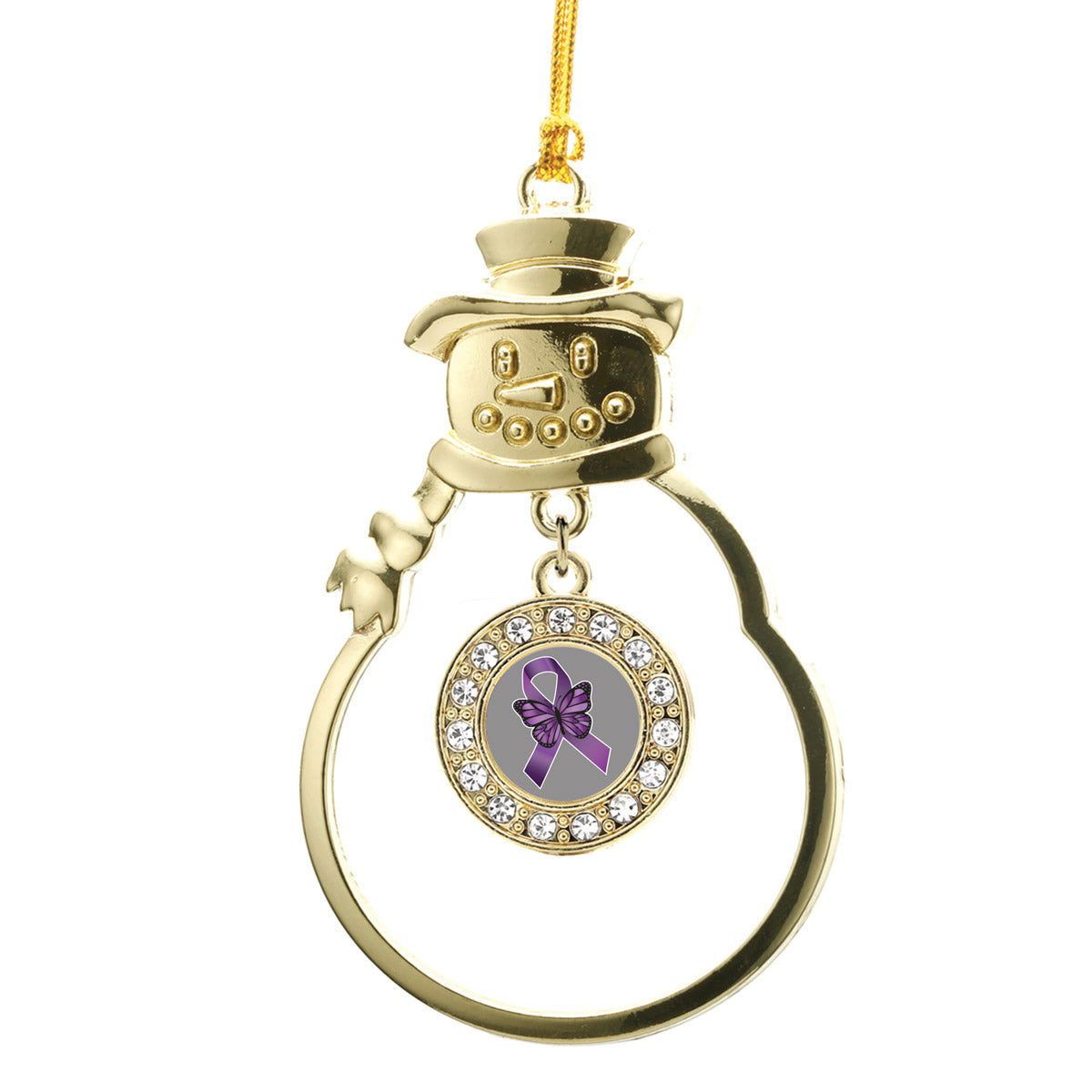 Gold Fibromyalgia Awareness Circle Charm Snowman Ornament