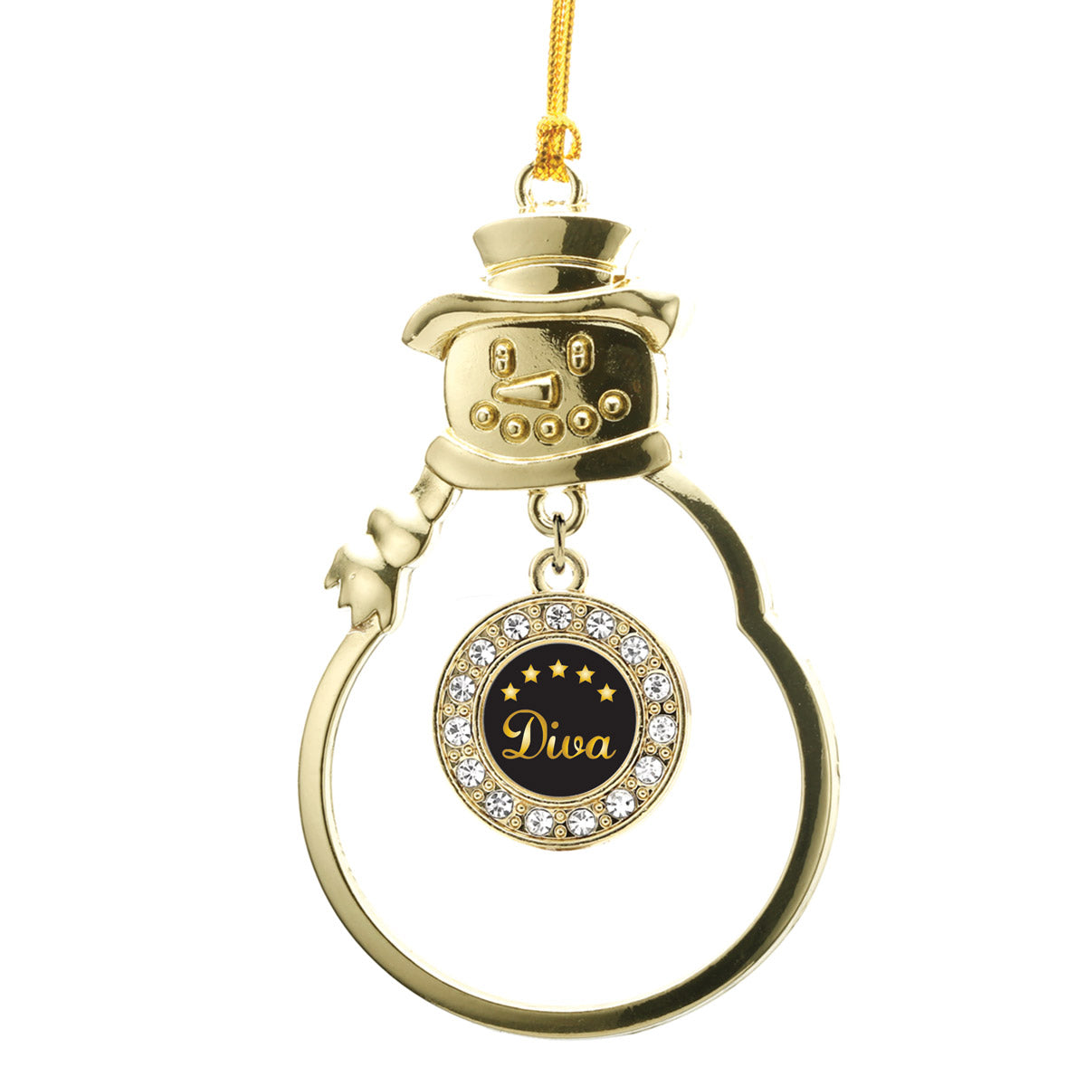 Gold Five Star Diva Circle Charm Snowman Ornament