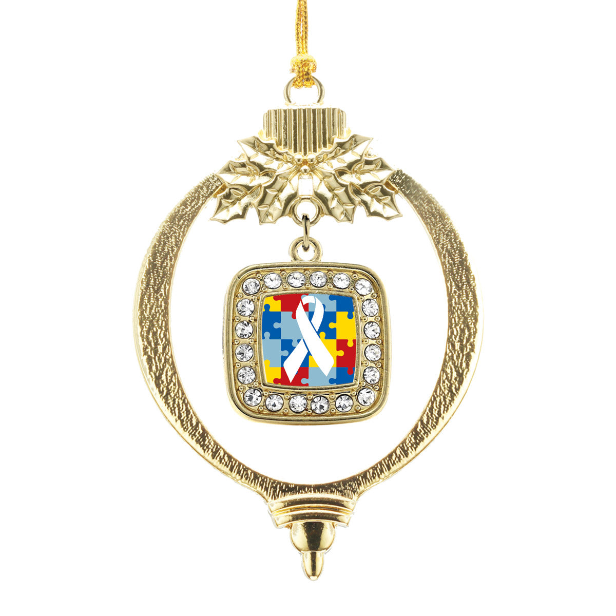 Gold Autism Jigsaw Puzzle Square Charm Holiday Ornament