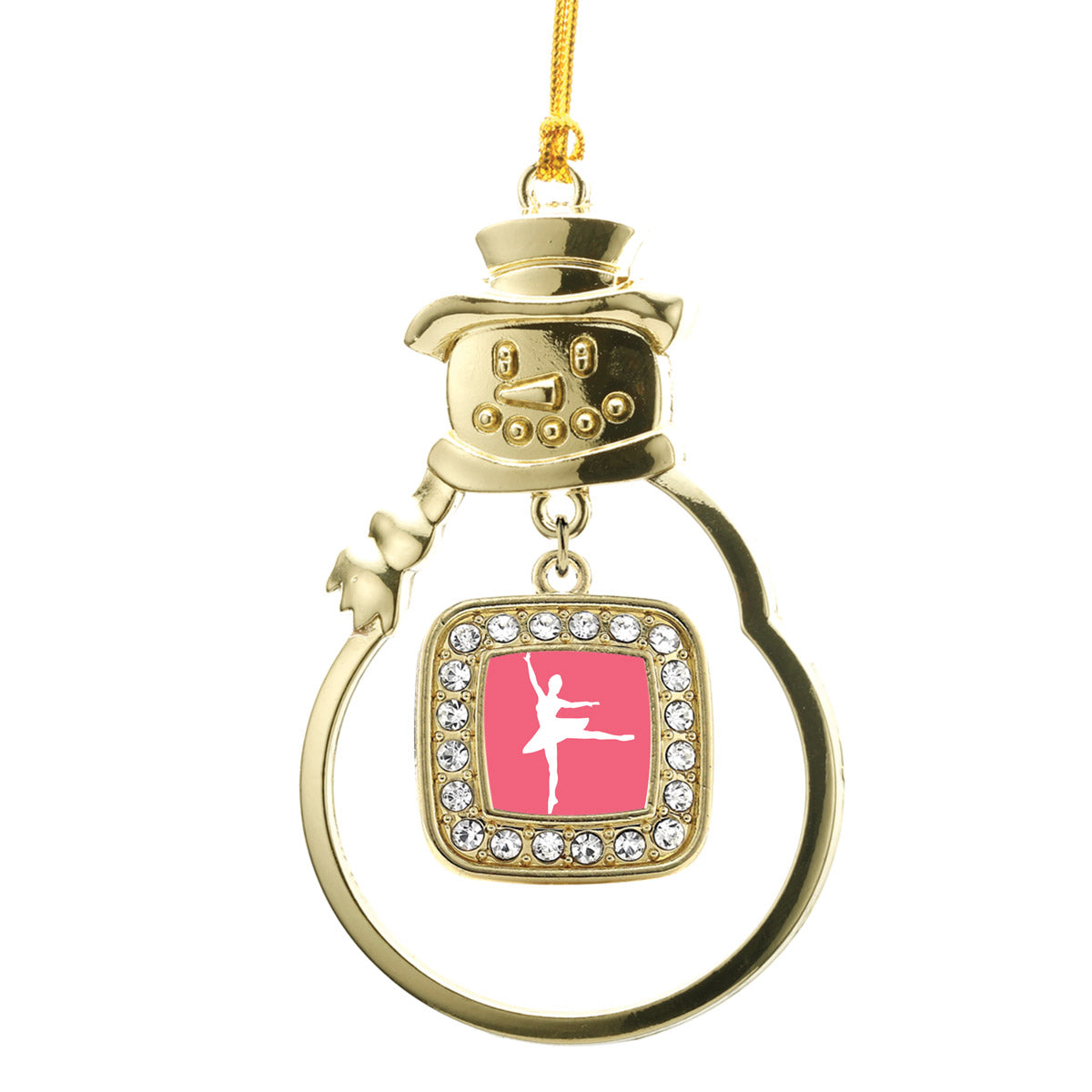 Gold Ballerina Dancer Square Charm Snowman Ornament