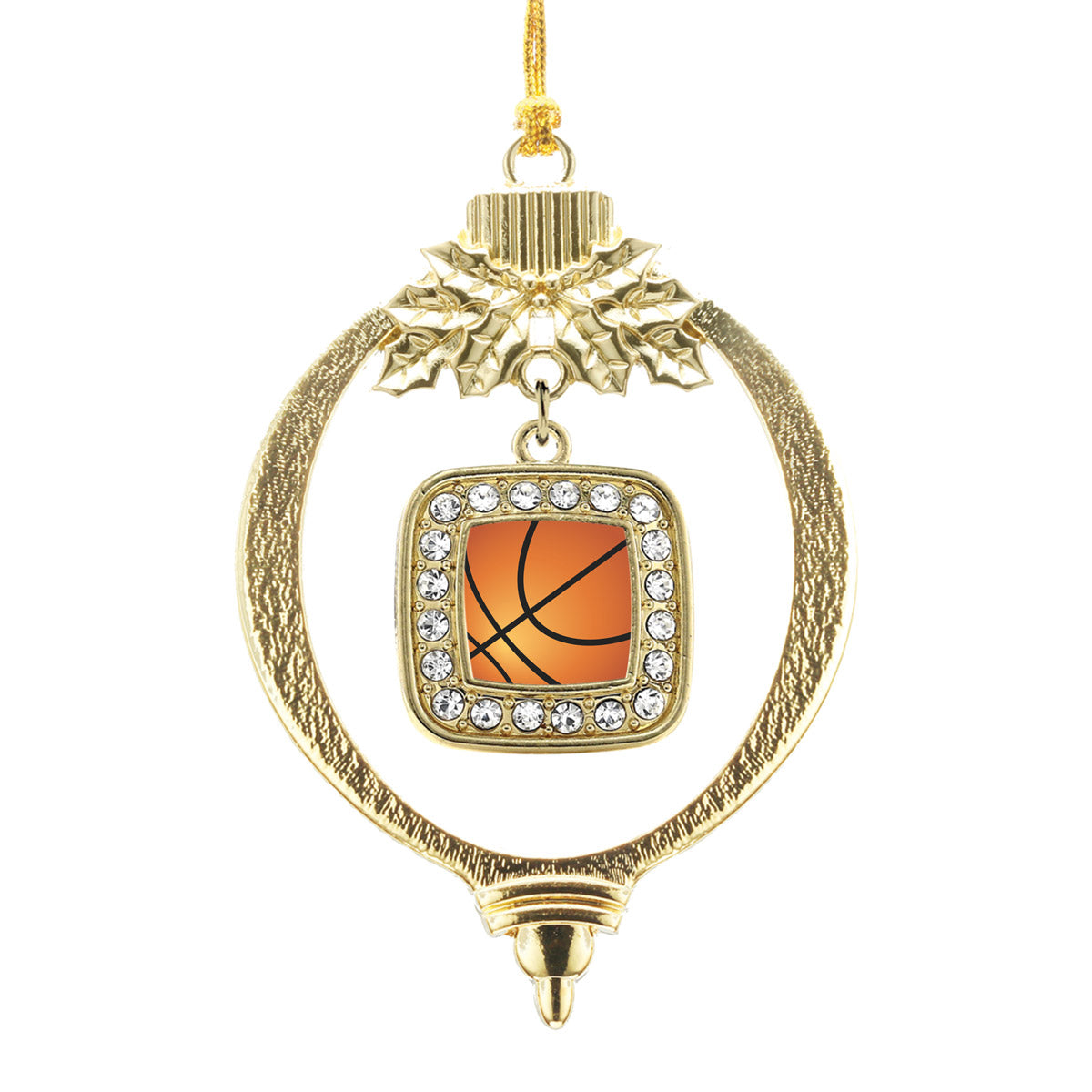 Gold Basketball Square Charm Holiday Ornament