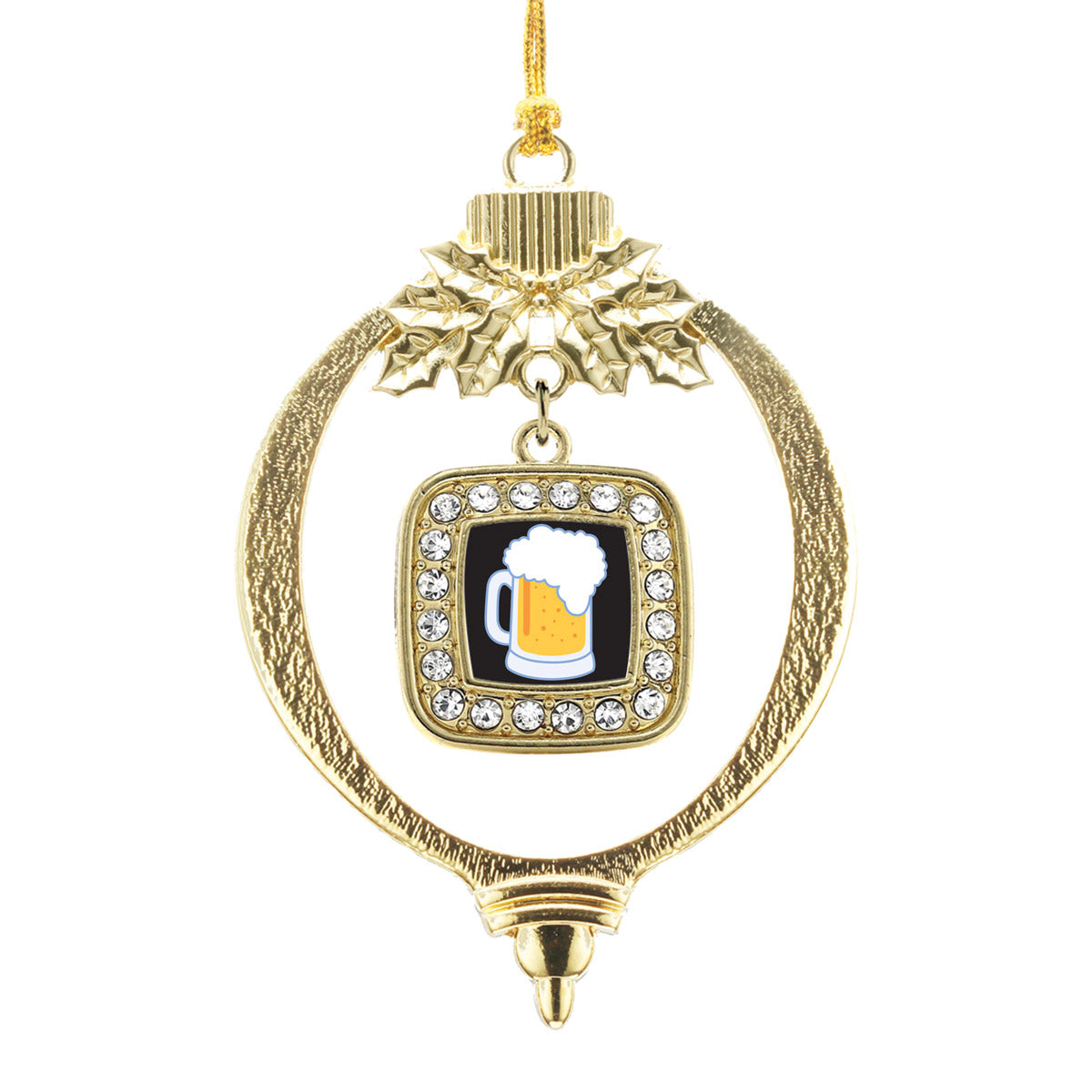 Gold Beer Lovers Square Charm Holiday Ornament
