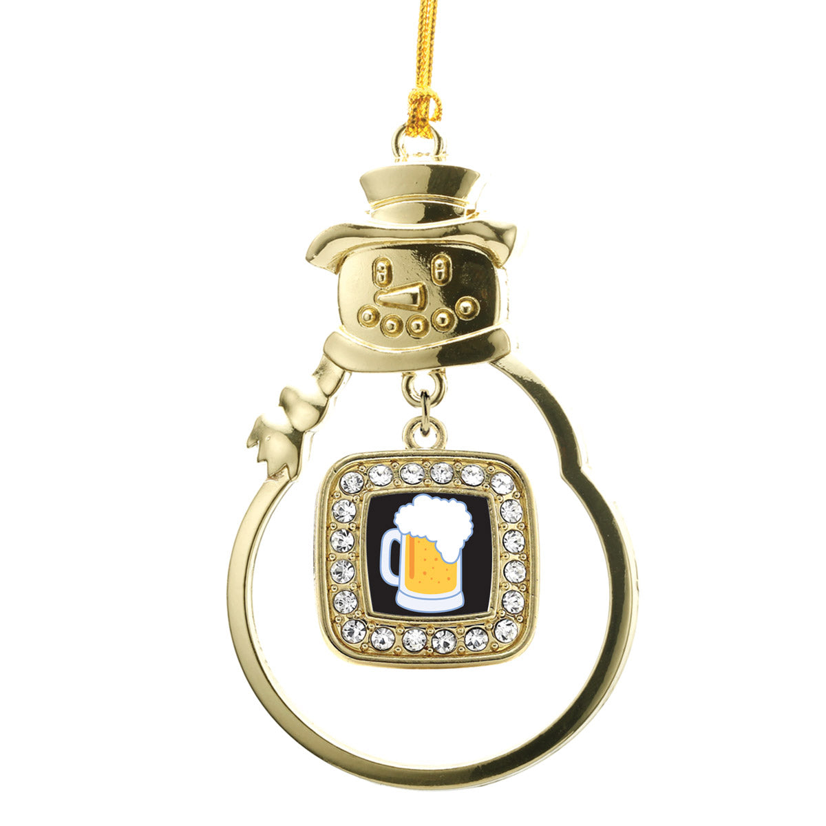 Gold Beer Lovers Square Charm Snowman Ornament