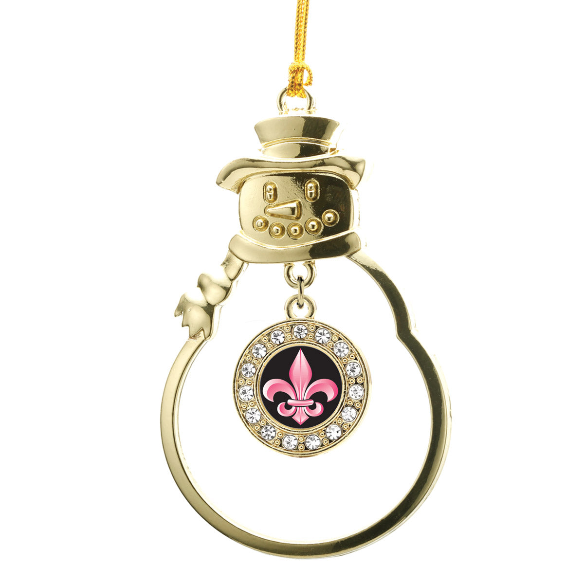 Gold Fleur De Lis Circle Charm Snowman Ornament