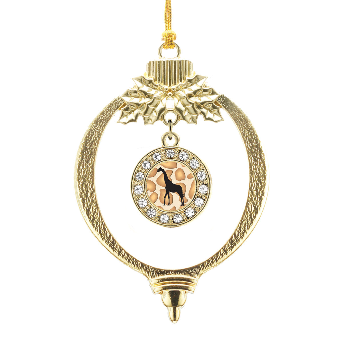 Gold Giraffe Silhouette Circle Charm Holiday Ornament