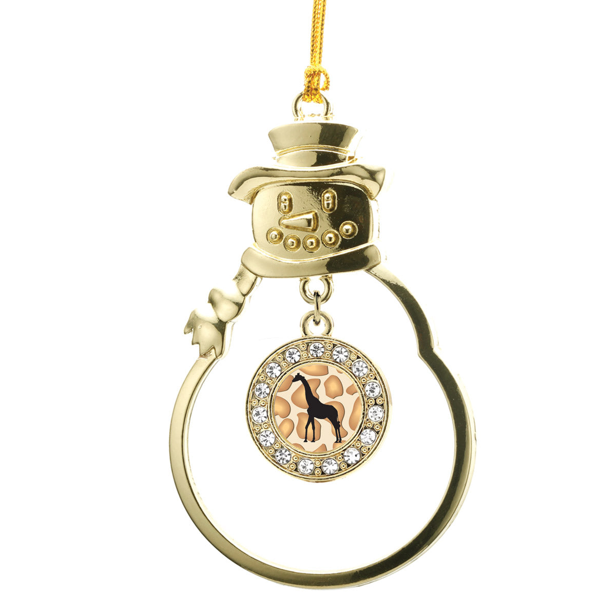 Gold Giraffe Silhouette Circle Charm Snowman Ornament