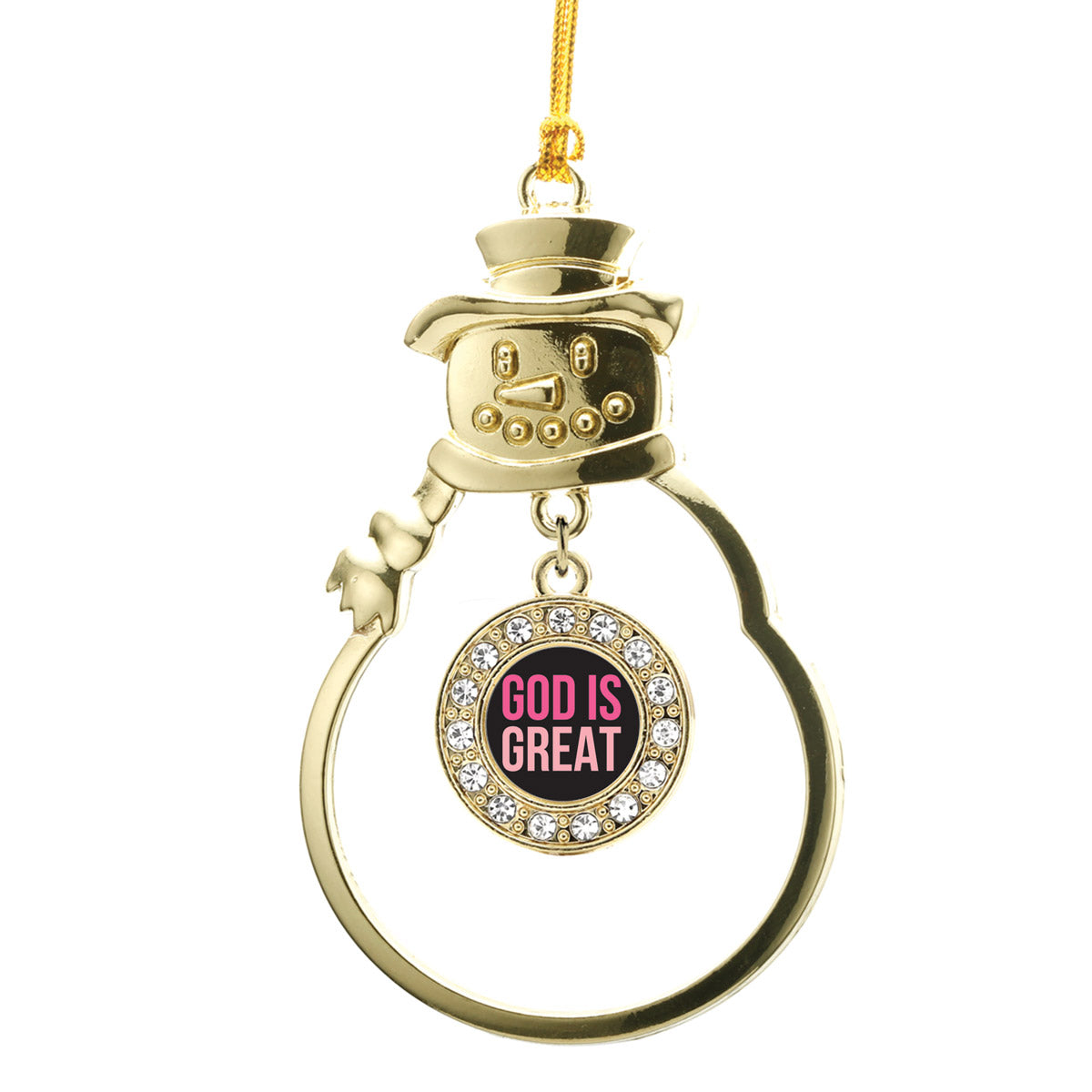 Gold God Is Great Circle Charm Snowman Ornament