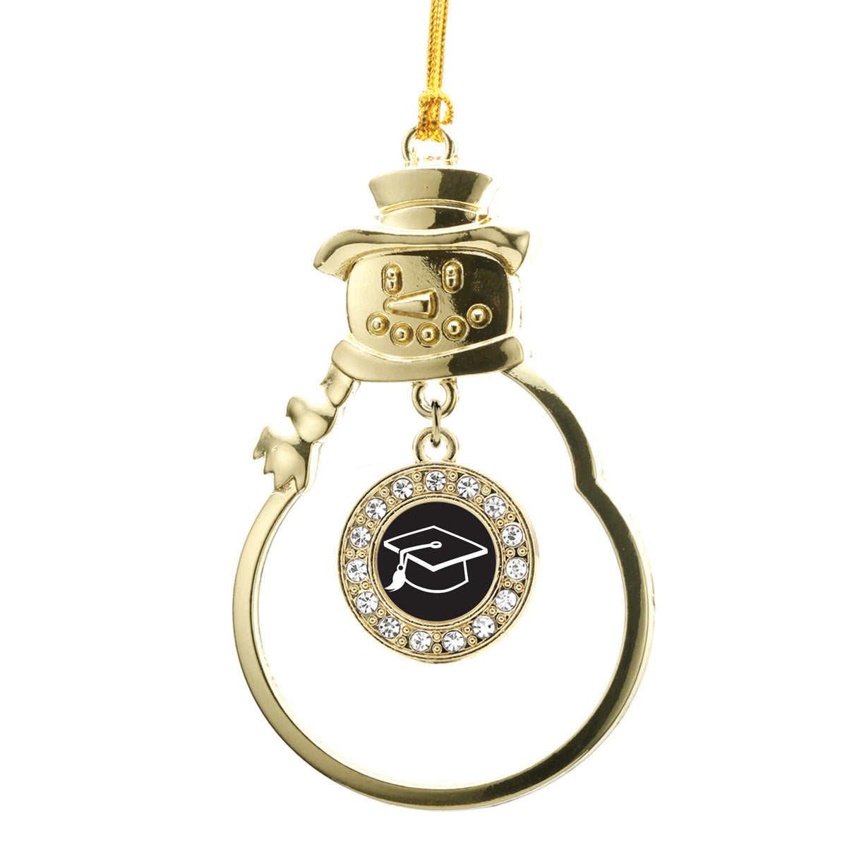 Gold Graduation Circle Charm Snowman Ornament