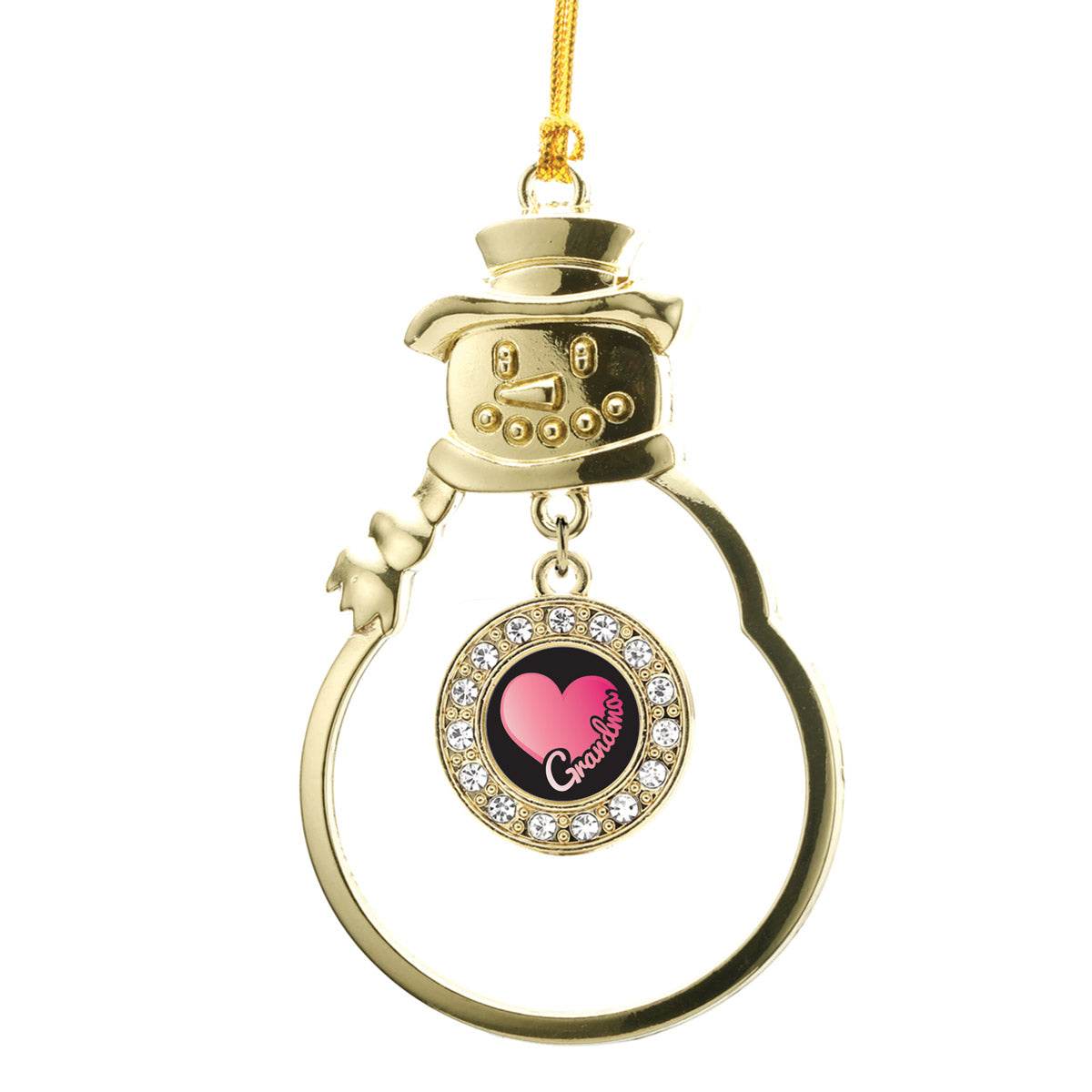 Gold Grandma Circle Charm Snowman Ornament