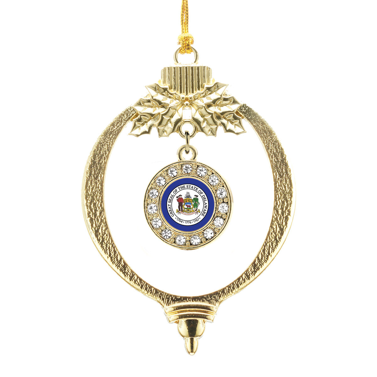Gold Delaware Flag Circle Charm Holiday Ornament