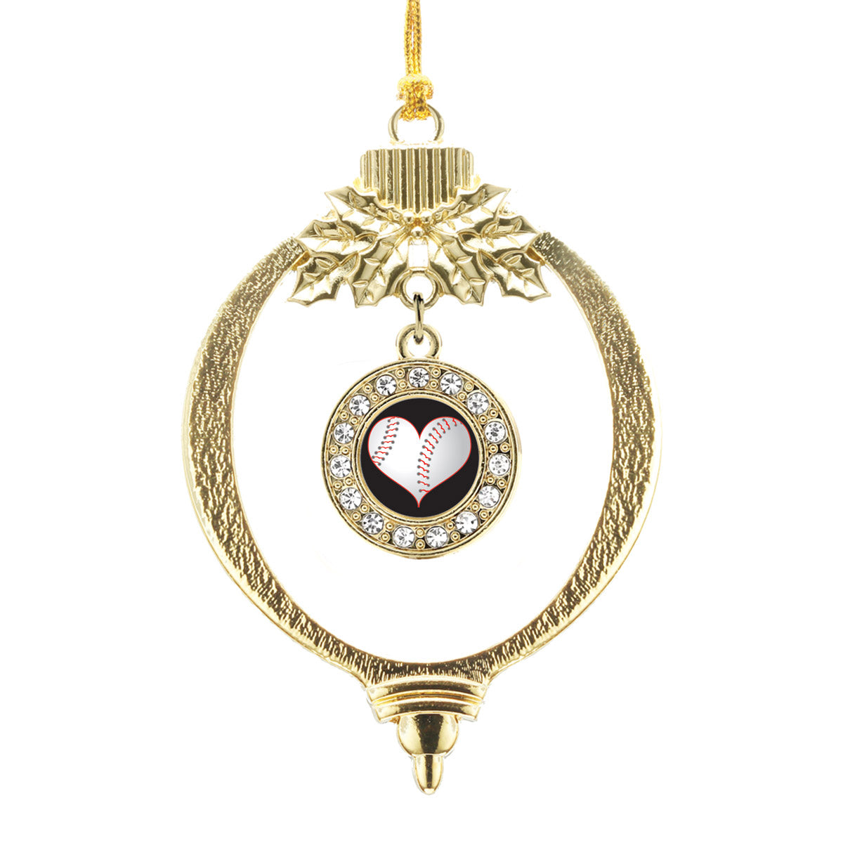 Gold Heart Of A Baseball Player Circle Charm Holiday Ornament