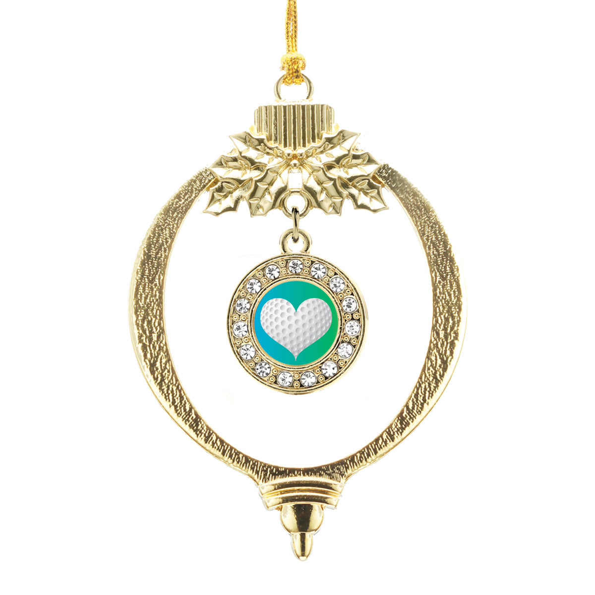 Gold Heart Of A Golfer Circle Charm Holiday Ornament