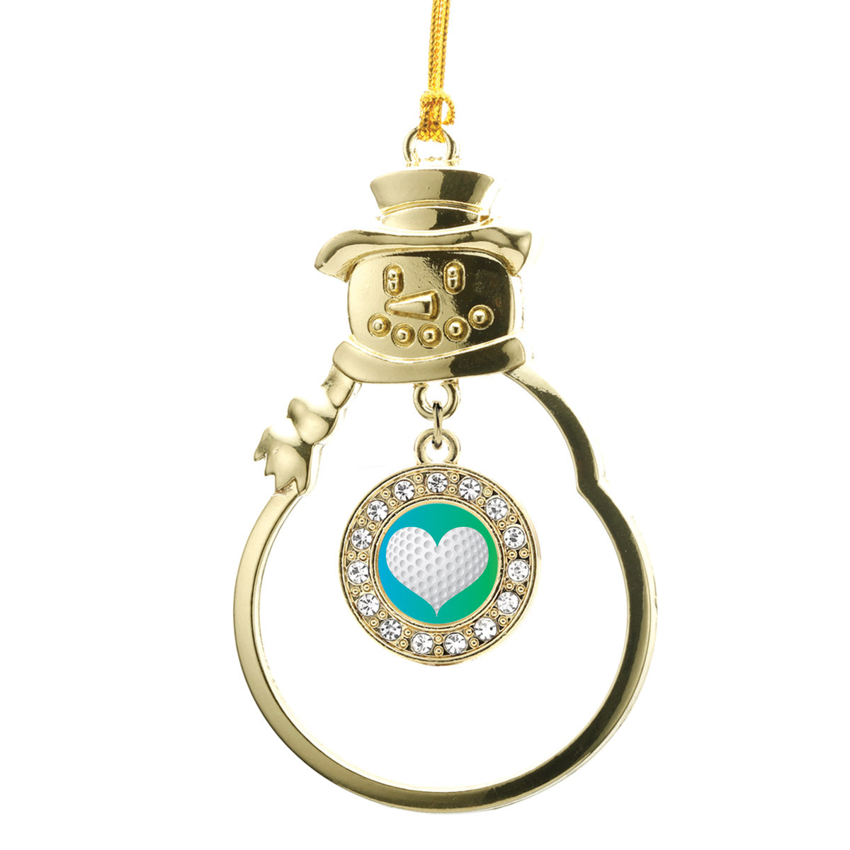 Gold Heart Of A Golfer Circle Charm Snowman Ornament