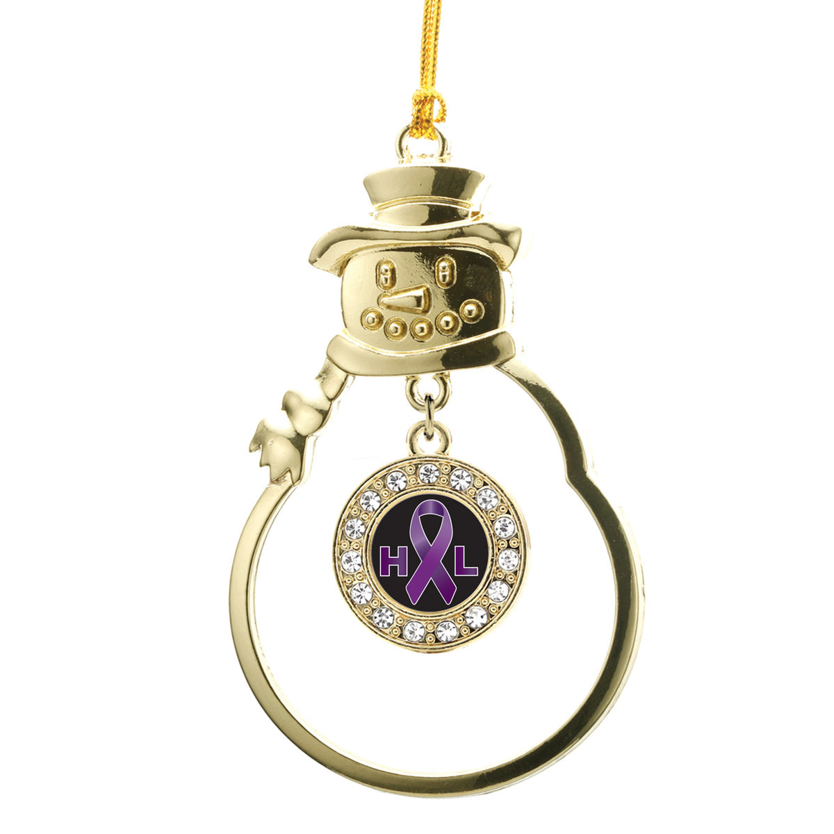 Gold Hodgkin's Lymphoma Support Circle Charm Snowman Ornament