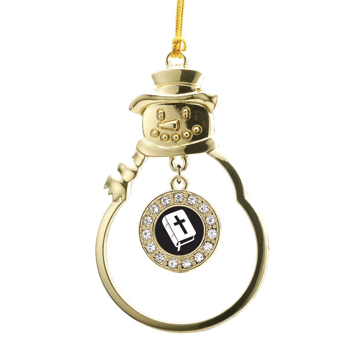 Gold Holy Bible Circle Charm Snowman Ornament