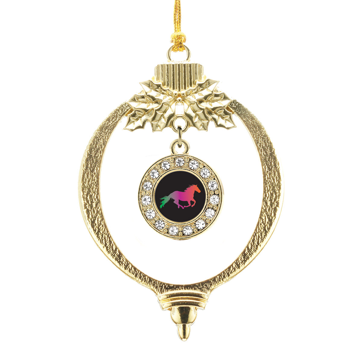Gold Horse Lovers Circle Charm Holiday Ornament